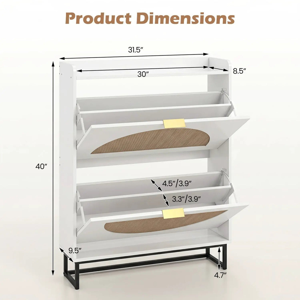 Narrow Shoe Storage Cabinet with Flip Drawers & Shelves, photo 12 of 16