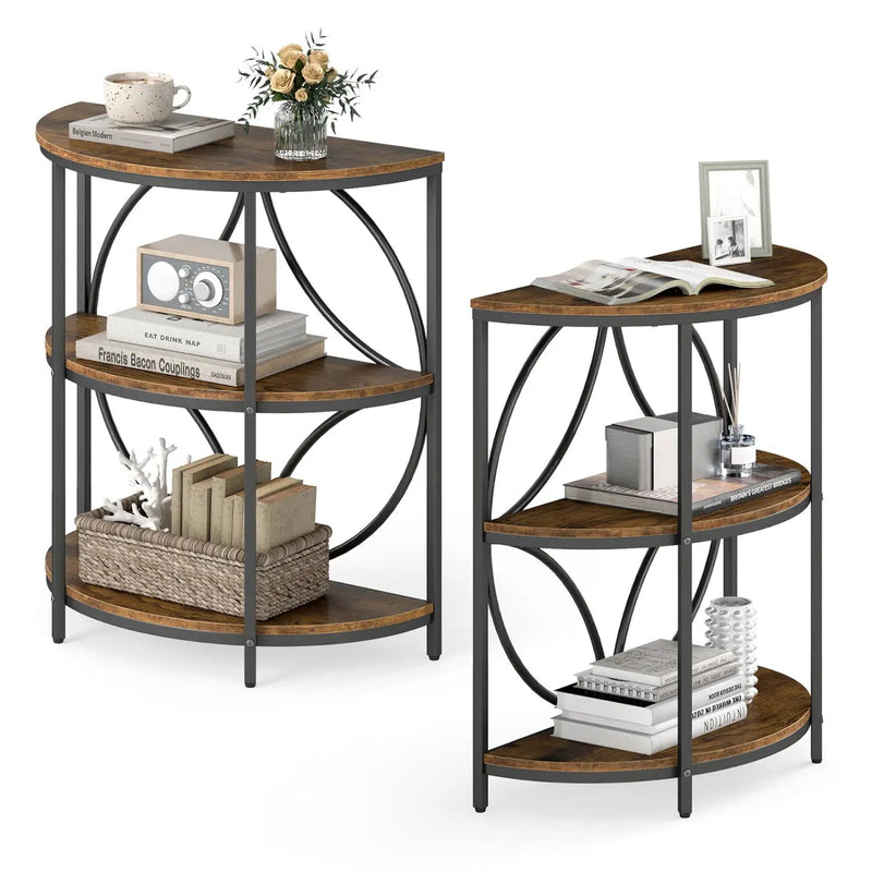 Narrow Side Table with Study Metal Frame and Storage Shelves by DirectDeals