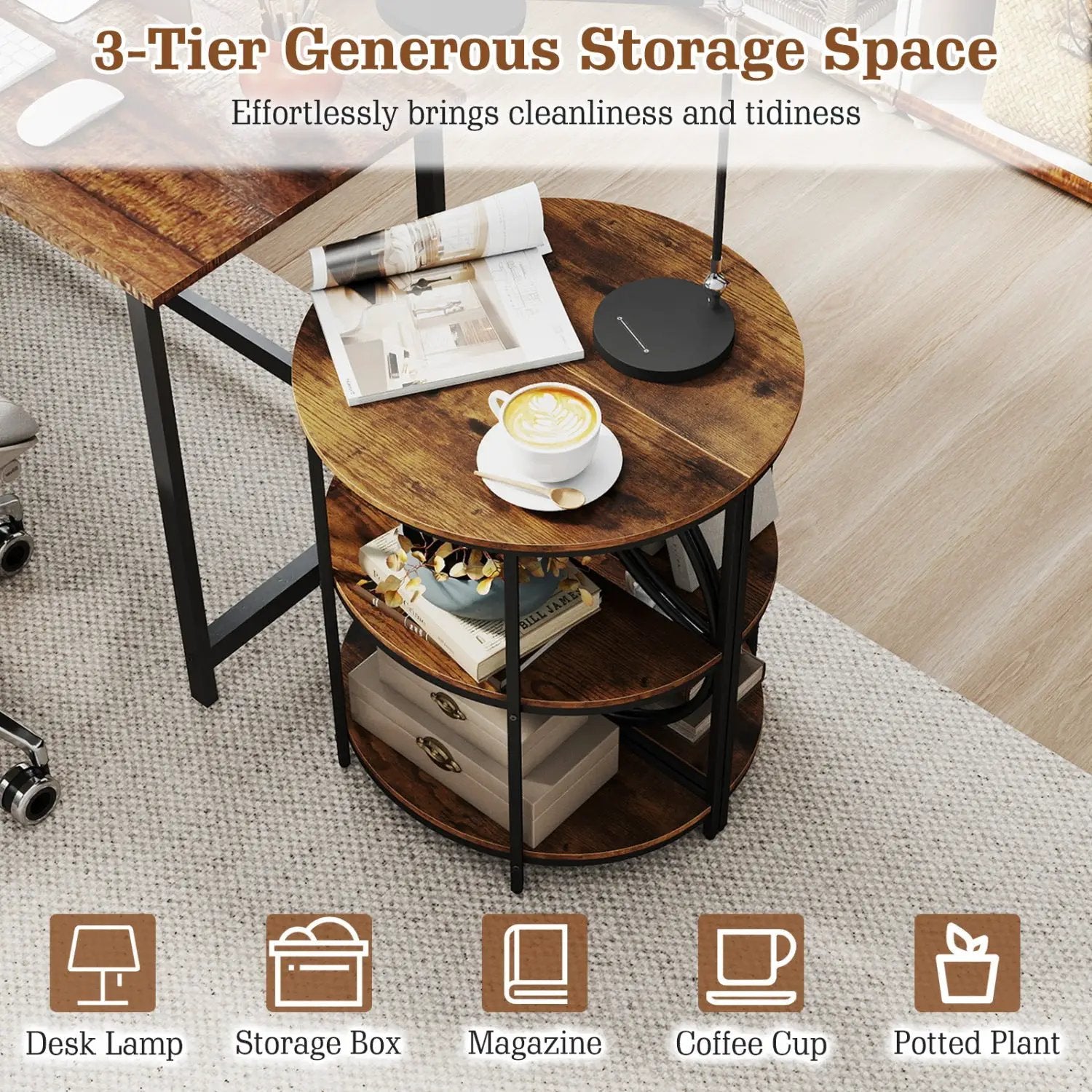 Narrow Side Table with Study Metal Frame and Storage Shelves by DirectDeals