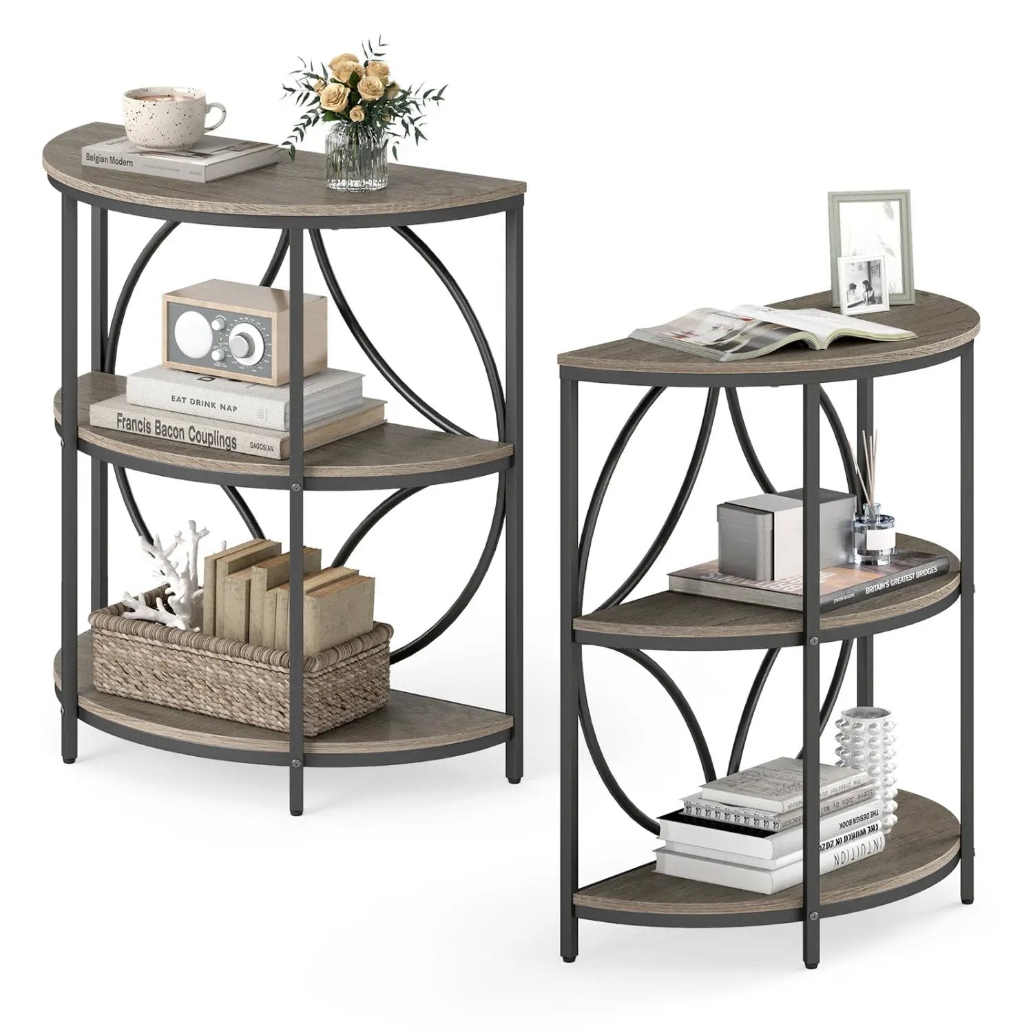 Narrow Side Table with Study Metal Frame and Storage Shelves by DirectDeals