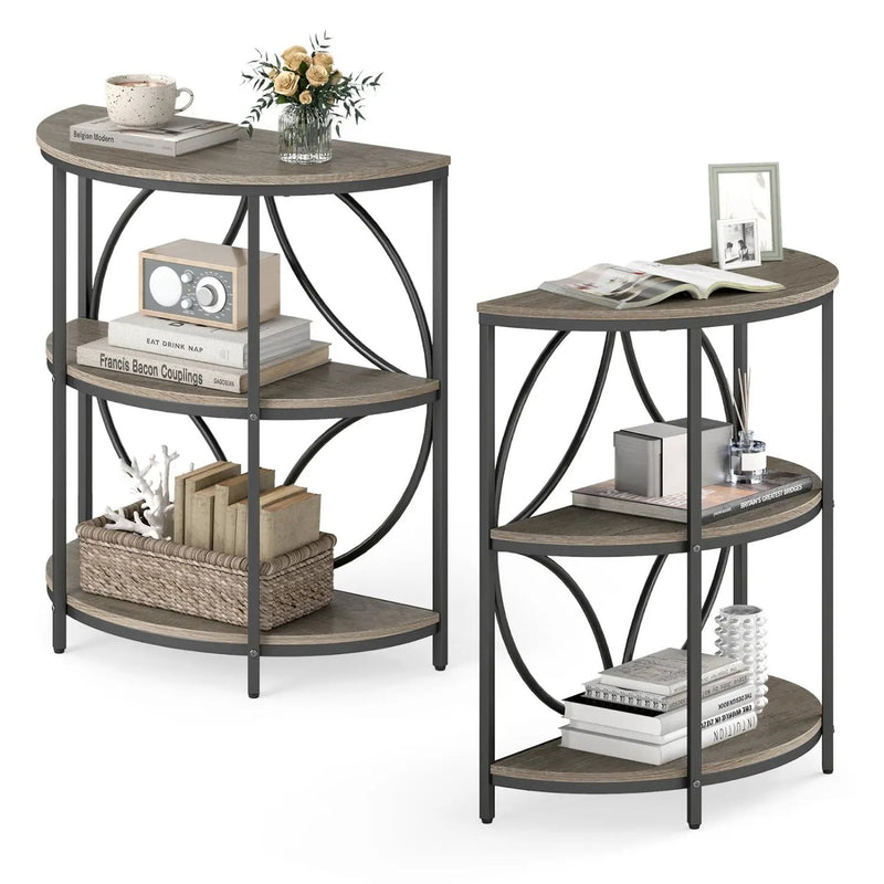 Narrow Side Table with Study Metal Frame and Storage Shelves by DirectDeals