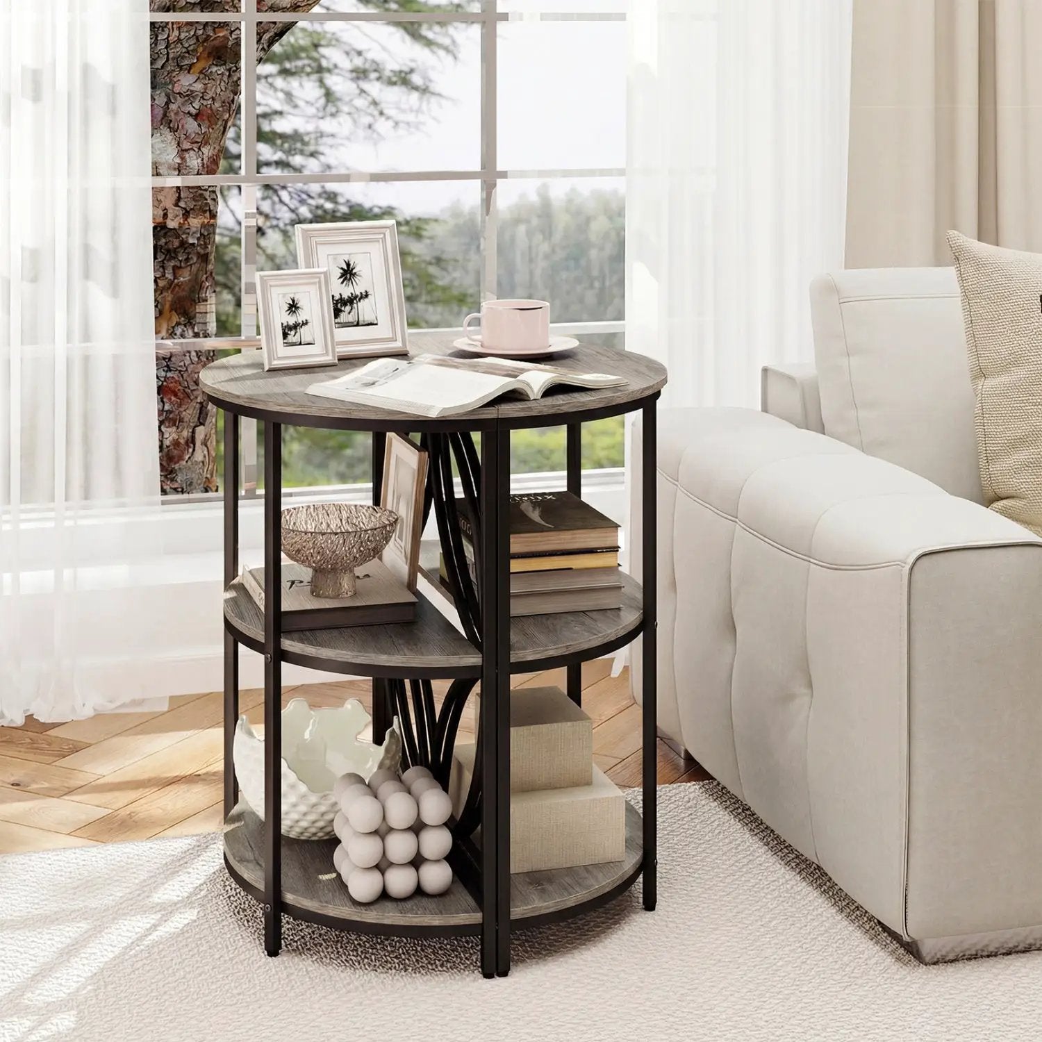 Narrow Side Table with Study Metal Frame and Storage Shelves by DirectDeals