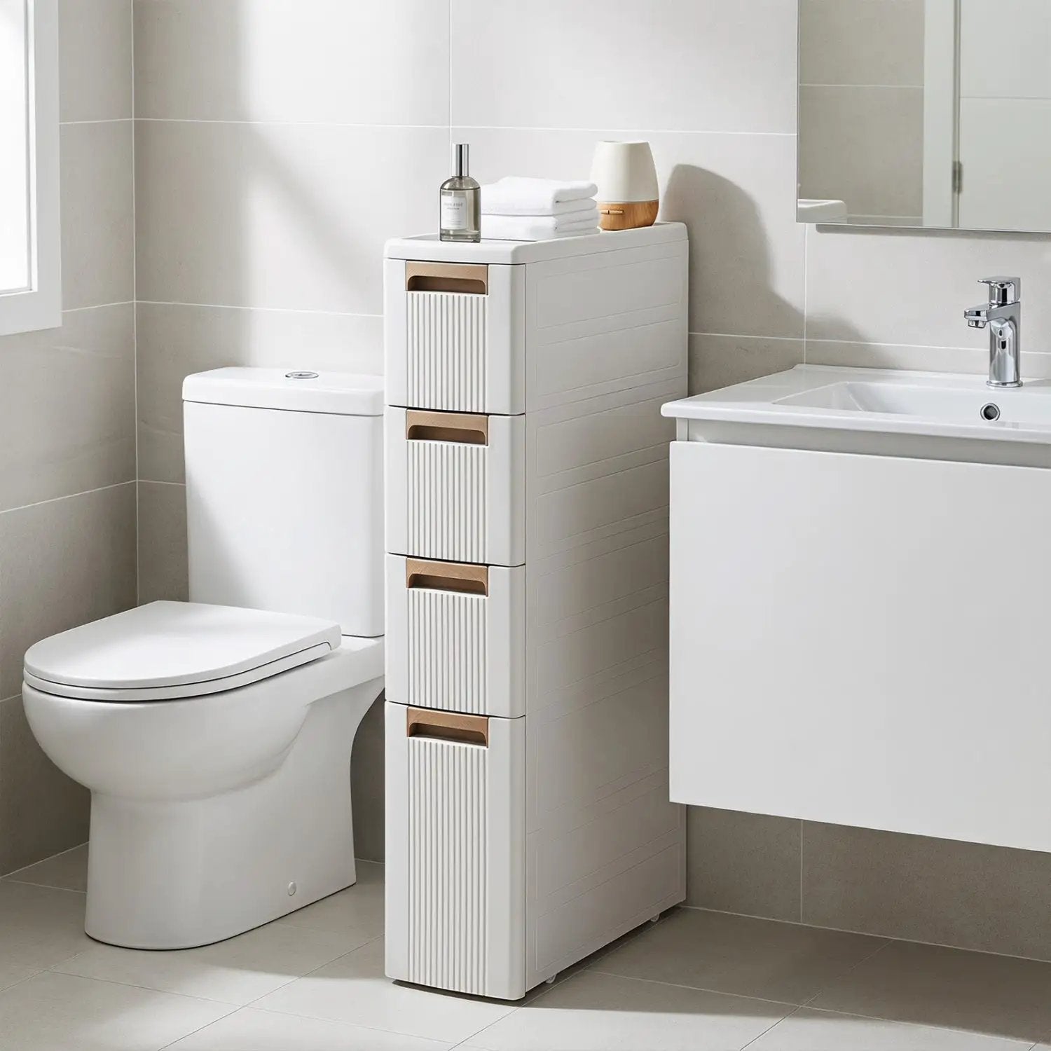 Narrow Storage Cabinet with Drawers and Removable Dividers by DirectDeals