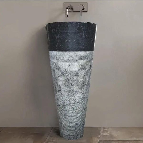 Black Natural Stone Marble Pedestal Sink - Conical 16x36 Inch