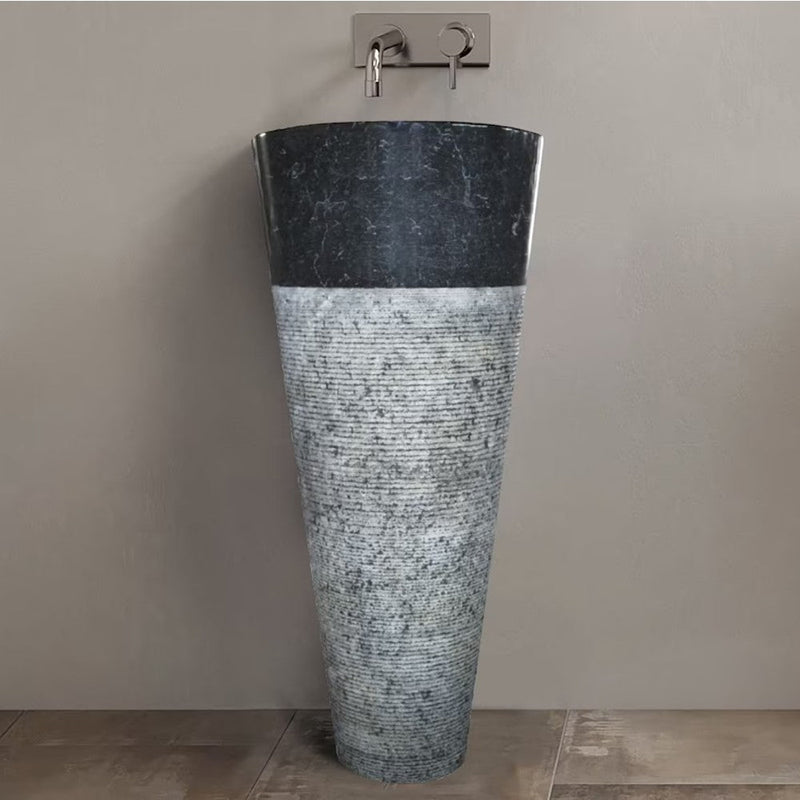 Natural Stone Black Marble Pedestal Conical Shaped Sink (D)16" (H)36" by GobekDesign