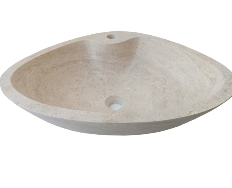 Natural Stone Light Travertine Special Shape Vessel Sink Honed and Filled (W)23,6" (L)17,7" (H)5.9" by GobekDesign