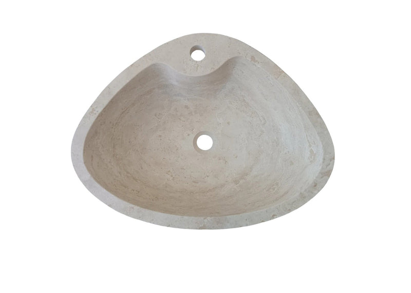 Natural Stone Light Travertine Special Shape Vessel Sink Honed and Filled (W)23,6" (L)17,7" (H)5.9" by GobekDesign