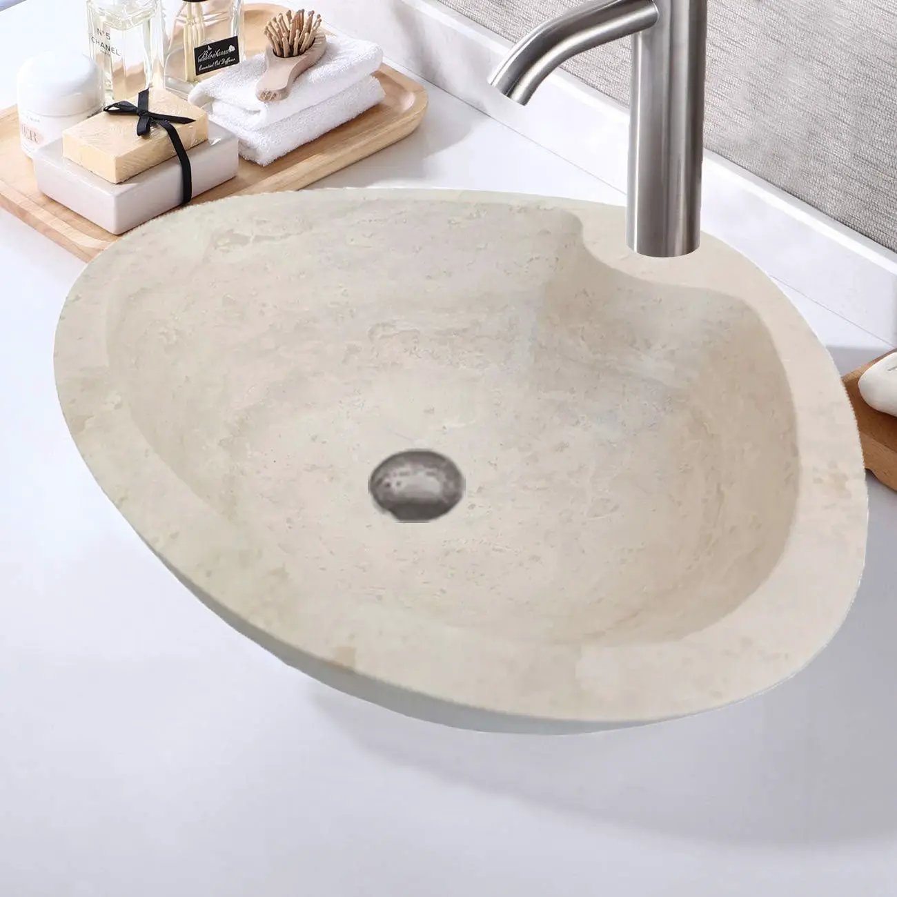 Natural Travertine Vessel Sink Honed and Filled 23.6x17.7x5.9 by GobekDesign