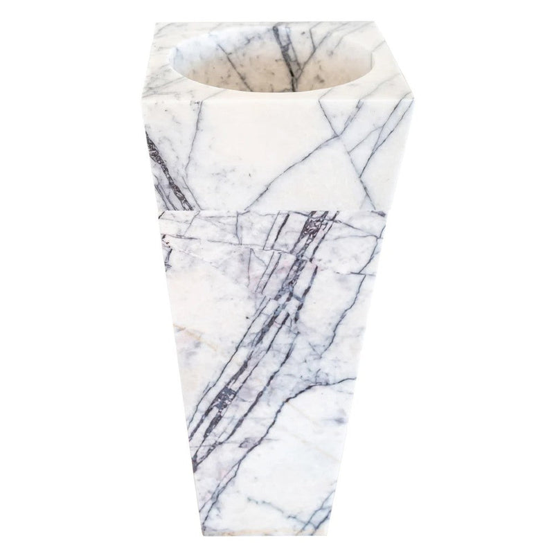 Natural Stone New York White Marble Pedestal Square Cone Shaped Sink Polished (W)16" (L)16" (H)36" SKU-NTRVS25 product shot angle view stand-alone