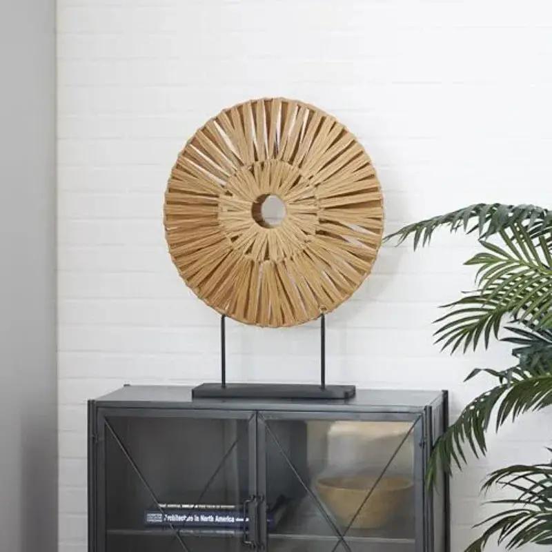 Natural Woven Rattan Circle Sculpture on Stand for Modern Home Decor, photo 3 of 7
