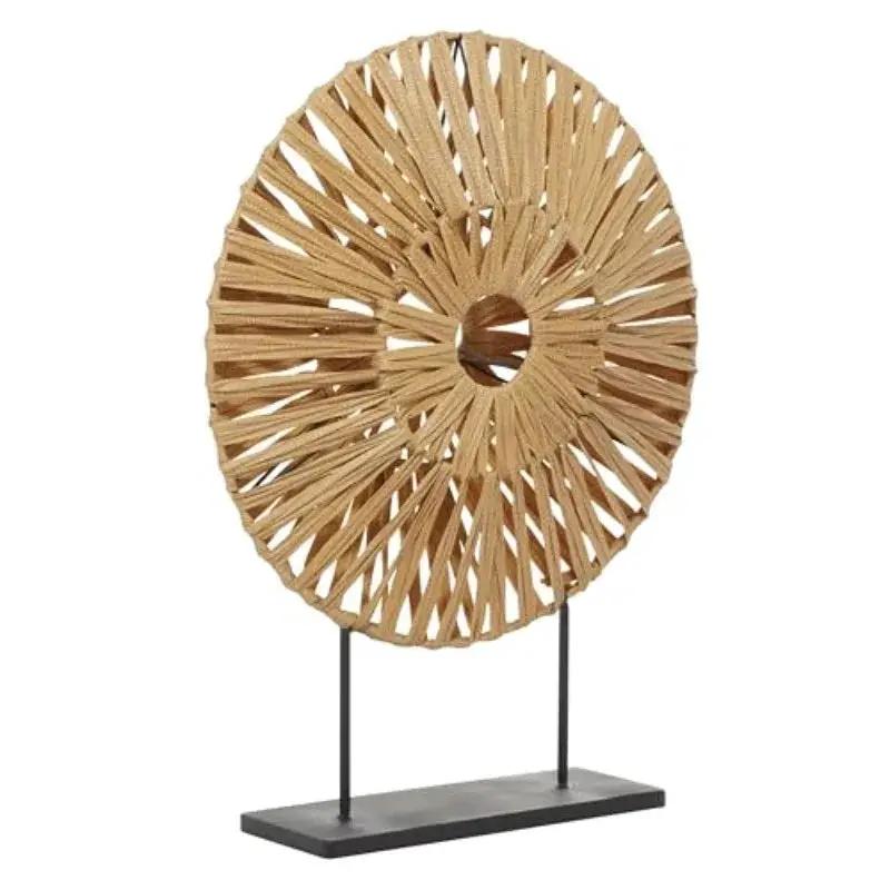 Natural Woven Rattan Circle Sculpture on Stand for Modern Home Decor