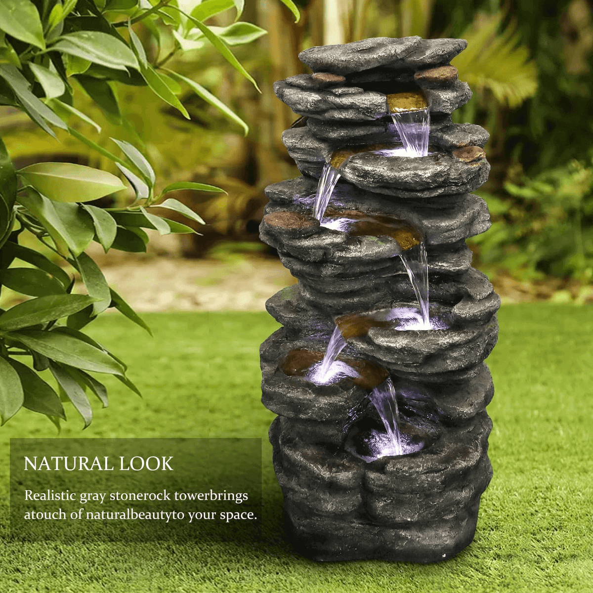 Resin Flagstone Outdoor Water Fountain with Moss 40 in, photo 3 of 13