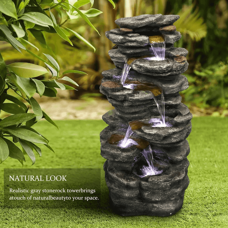 Resin Flagstone Outdoor Water Fountain with Moss 40 in, photo 3 of 13