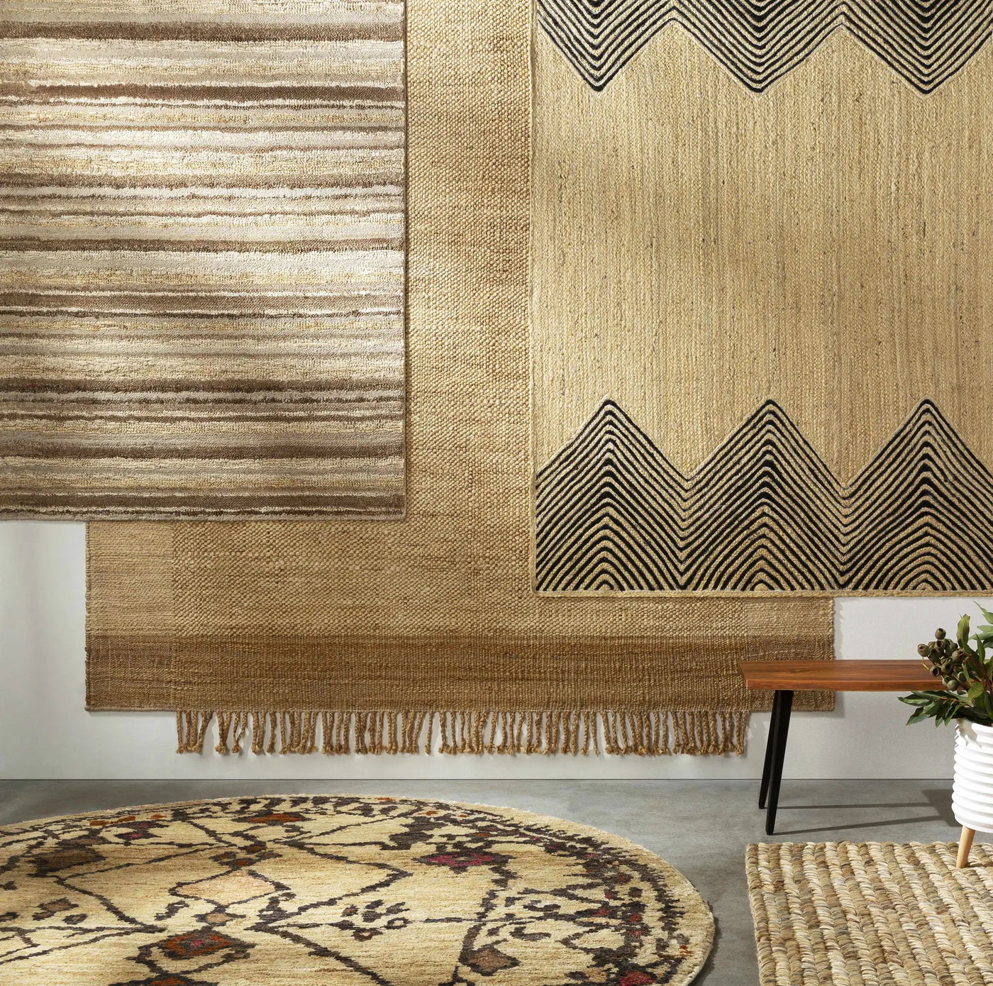 Light Beige Ringtead Jute Braided Carpet - Clearance by Boutique Rugs