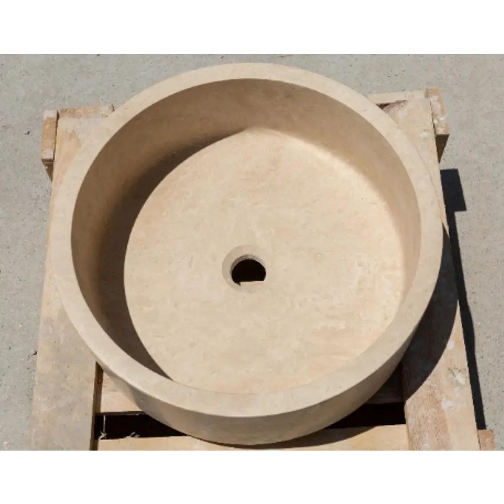 Travertine Natural Stone Handcrafted Round Vessel Sink 16 Inch by GobekDesign