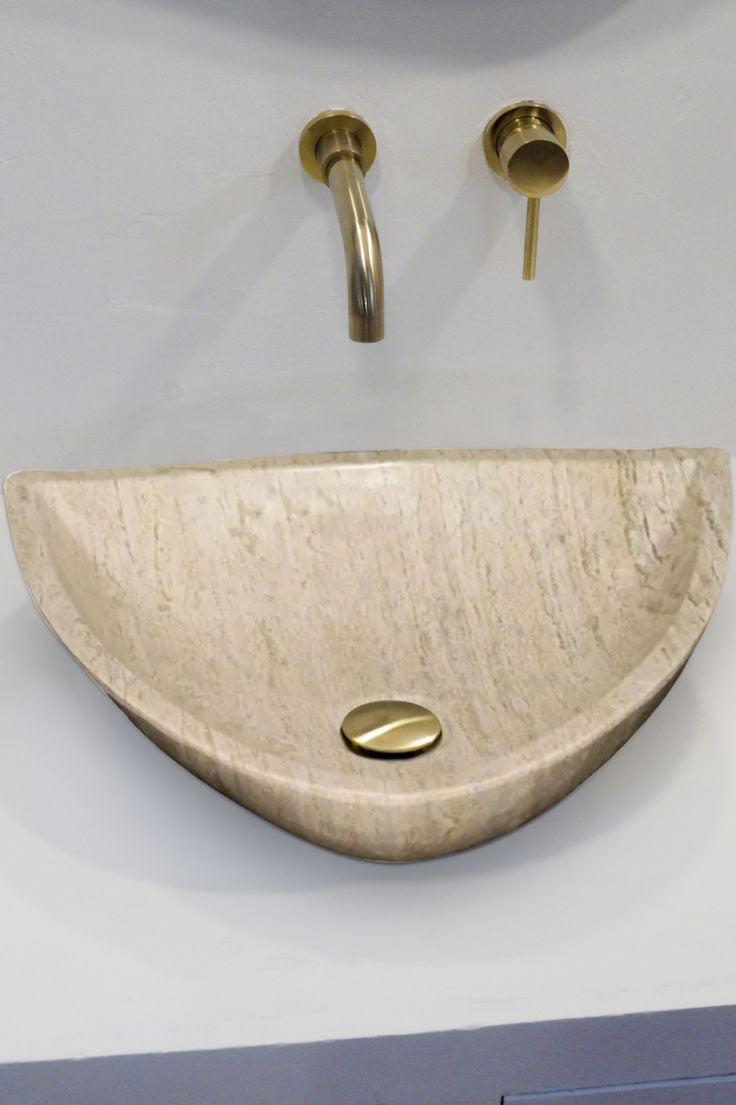 Natural Stone Light Travertine Vein-cut Special Design Vessel Sink Polished (W)16" (L)16" (H)6" by GobekDesign