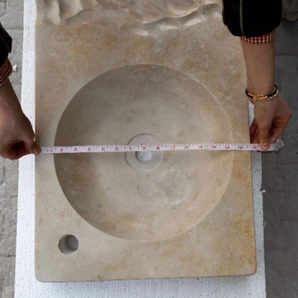 Travertine Light Beige Above Counter Wavy Vessel Sink 16x27.5 by GobekDesign