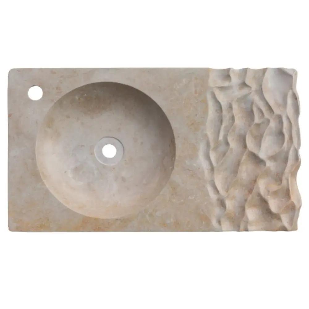 Travertine Light Beige Above Counter Wavy Vessel Sink 16x27.5 by GobekDesign