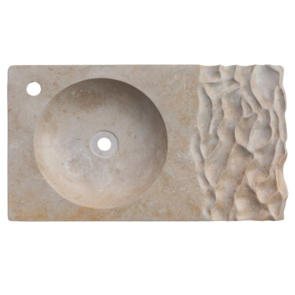 Travertine Light Beige Above Counter Wavy Vessel Sink 16x27.5
