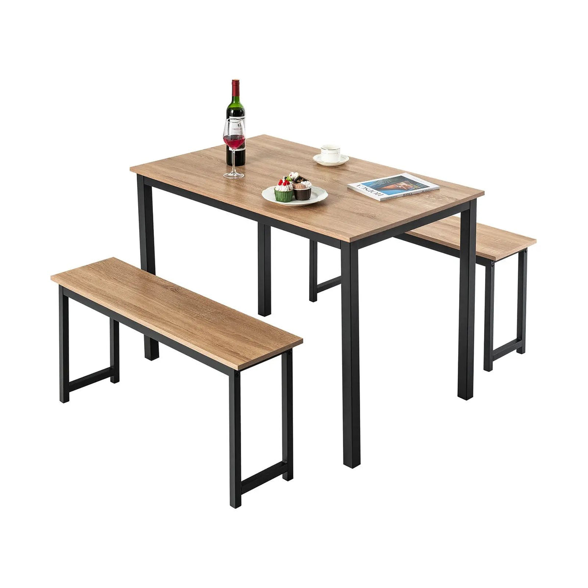 3 Pieces Dining Table Set with 2 Benches for Dining Room Kitchen Bar by DirectDeals
