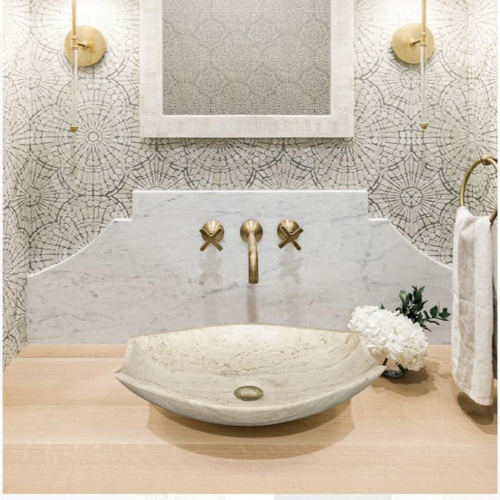 Natural Polished Stone Vessel Travertine Sink (W)20" (L)12.5" (H)4.5" by GobekDesign