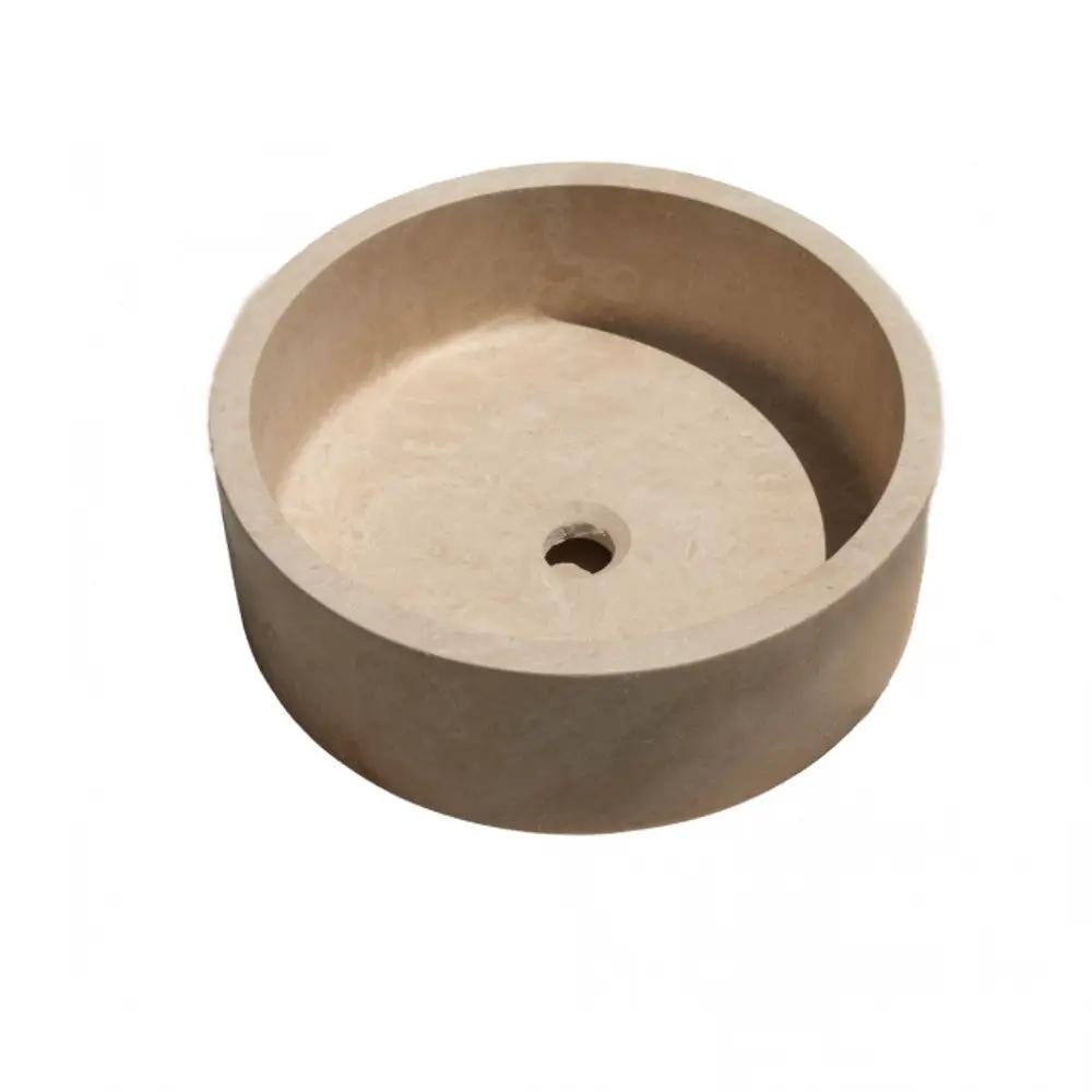 Travertine Natural Stone Handcrafted Round Vessel Sink 16 Inch by GobekDesign
