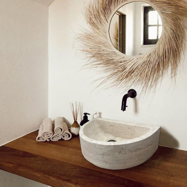 Light Travertine Sculptural Vessel Sink - Honed and Filled 10x16