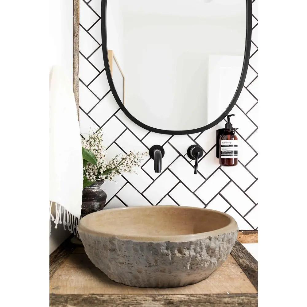 Natural Travertine Vessel Sink 16 Inch Dragon Split Face Handcrafted by GobekDesign