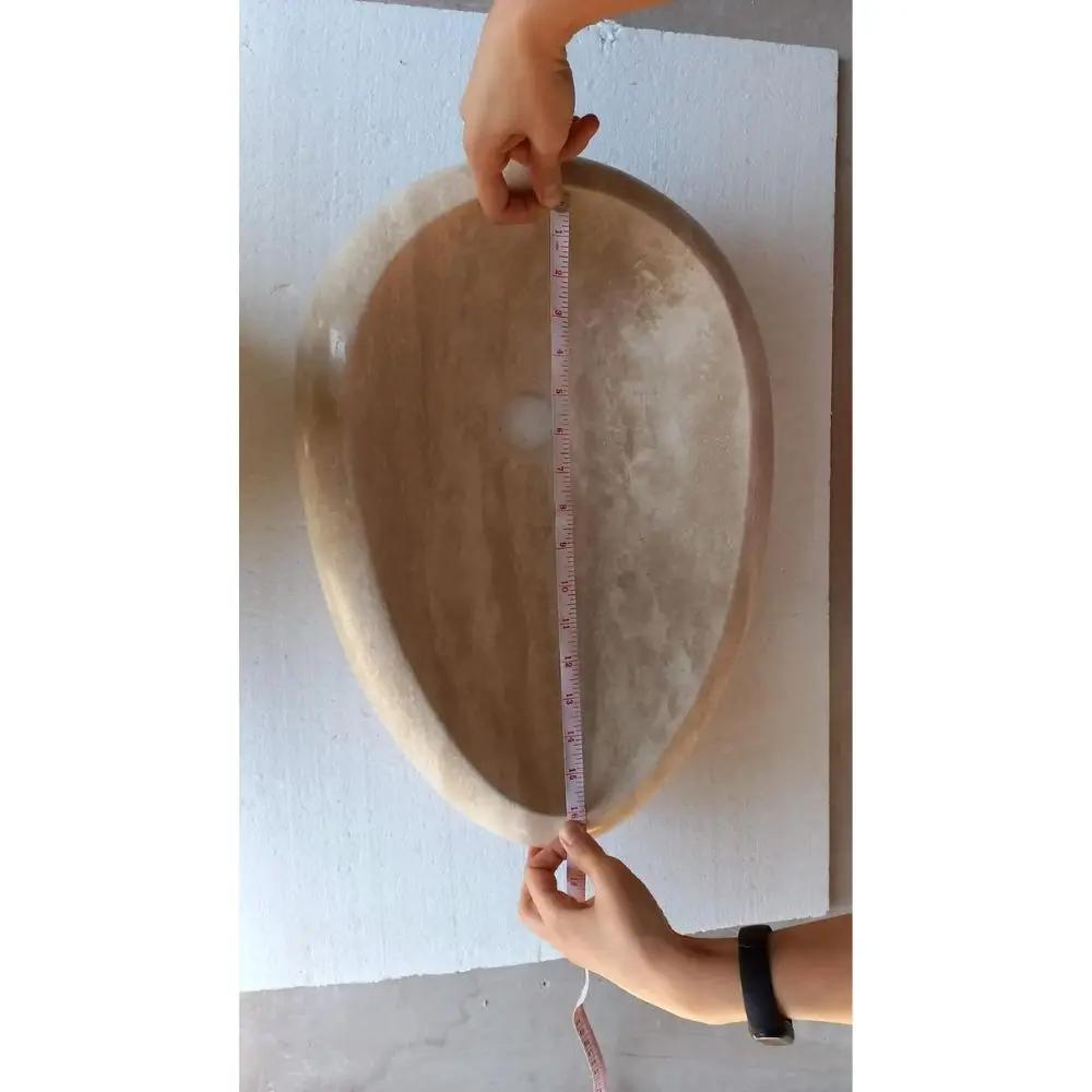 Natural Stone Travertine Drop Shape Handcrafted Turkish Vessel Sink Made 14x20x4.7 by GobekDesign