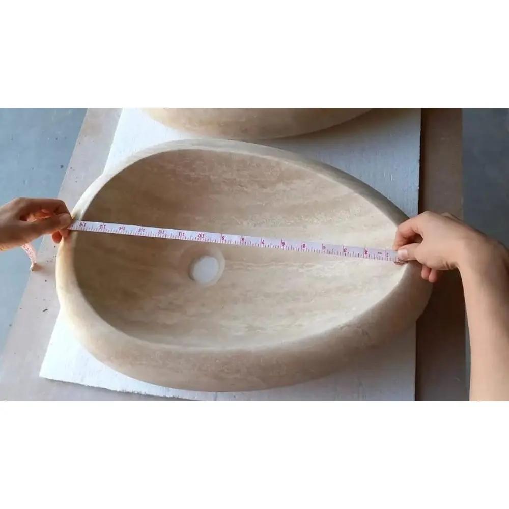 Natural Stone Travertine Drop Shape Handcrafted Turkish Vessel Sink Made 14x20x4.7 by GobekDesign
