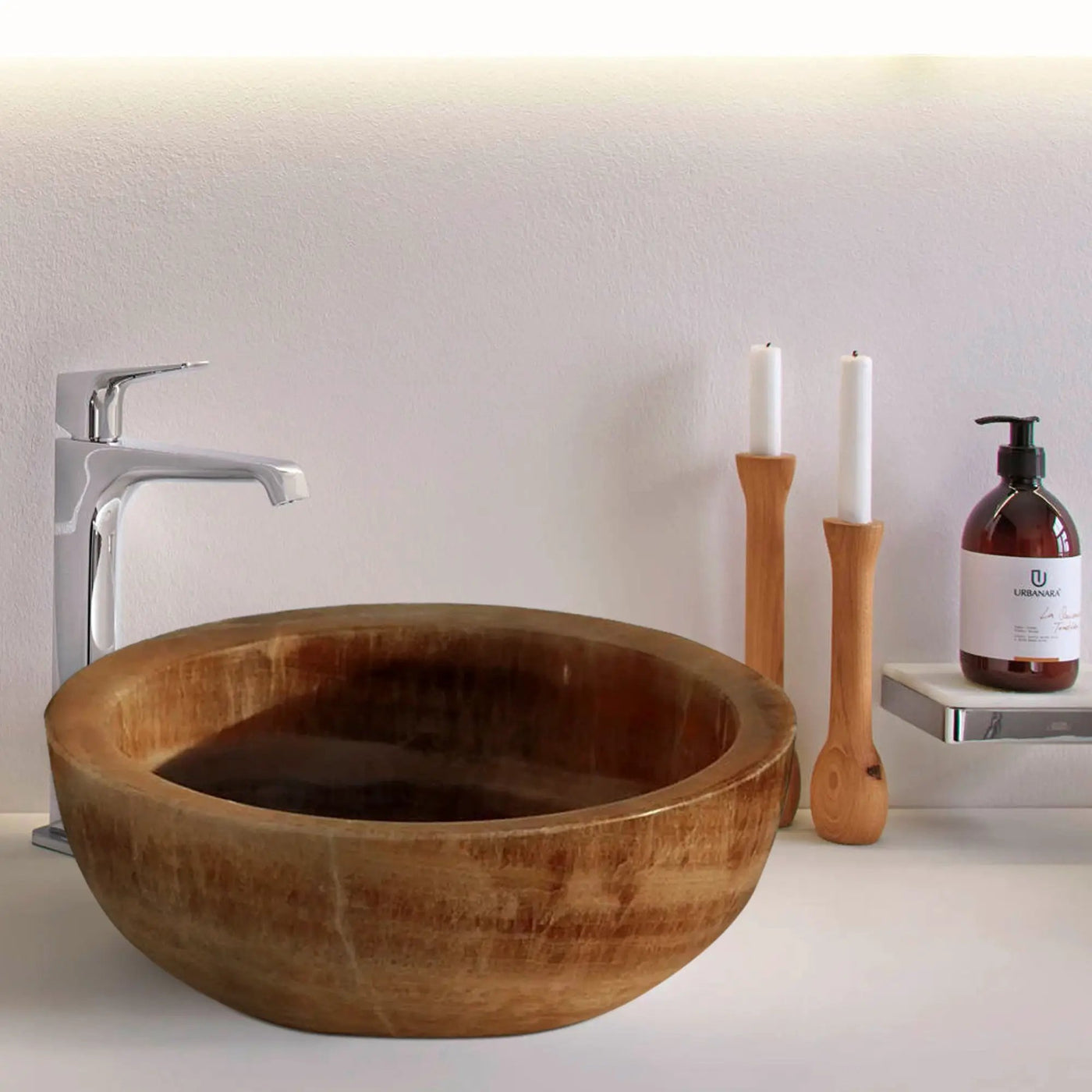 Natural Stone Honey Onyx Vessel Sink Handcrafted 16 Inch Diameter x 7 Inch Height by GobekDesign