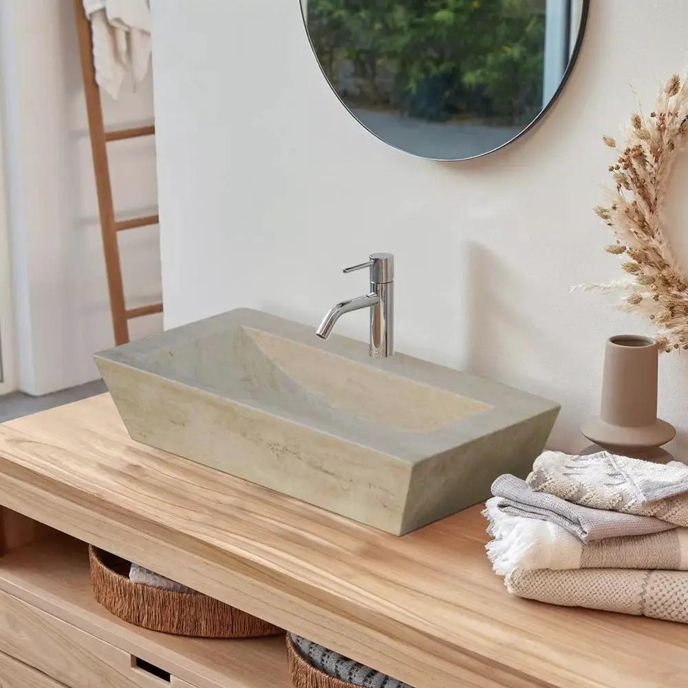 Light Travertine Natural Stone Handcrafted Farmhouse Sink 20x16x4 by GobekDesign