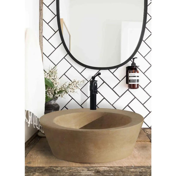 Travertine Natural Stone Round Vessel Sink 16 Inch Diameter 6 Inch Height