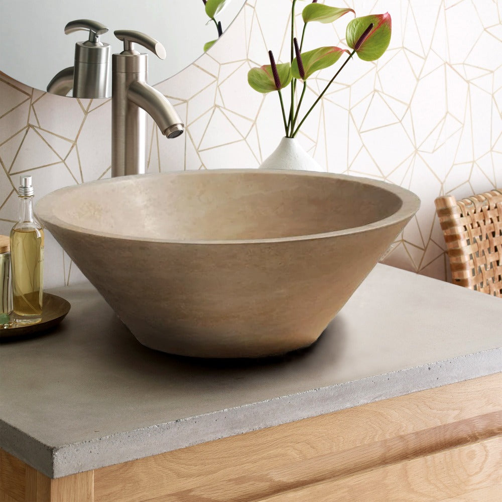 Light Travertine Vessel Sink Tapered Natural Stone Handcrafted 16x6 by GobekDesign