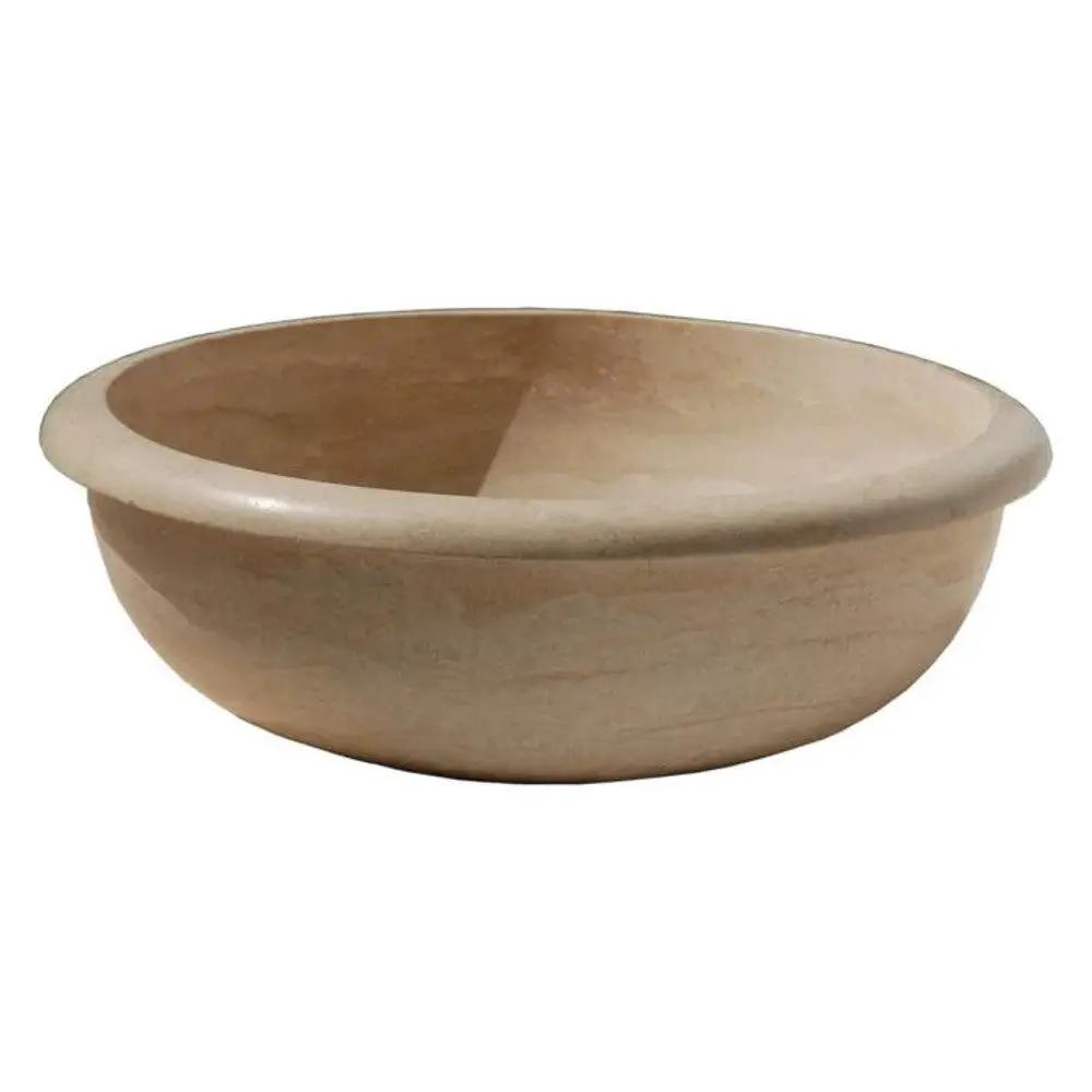 Natural Stone Light Travertine Round Vessel Sink - Drop In 16 by GobekDesign