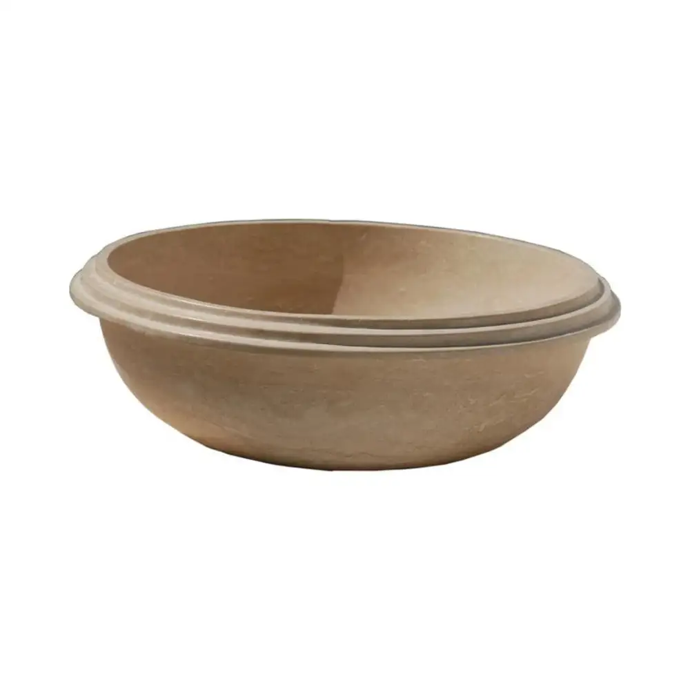 Light Travertine Vessel Sink Natural Stone Stripe Edge 16 Inch Diameter 6 Inch by GobekDesign