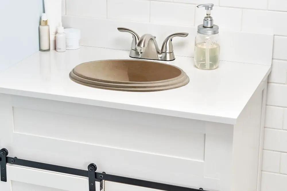 Light Travertine Vessel Sink Natural Stone Stripe Edge 16 Inch Diameter 6 Inch by GobekDesign