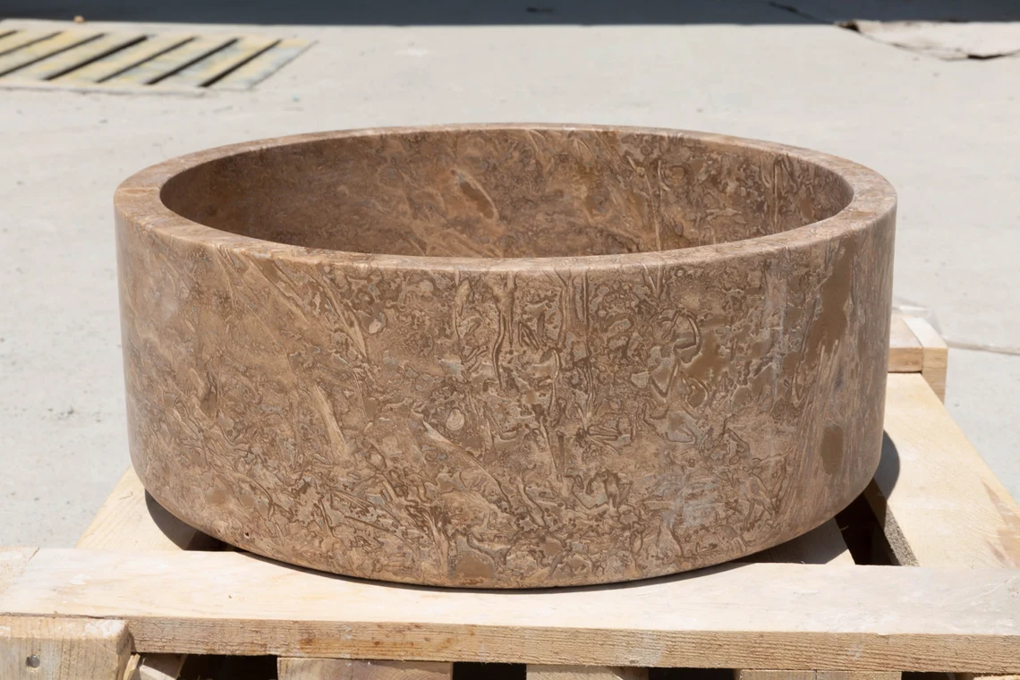 Natural Stone Noce Brown Travertine Vessel Sink (D)16" (H)6" by GobekDesign