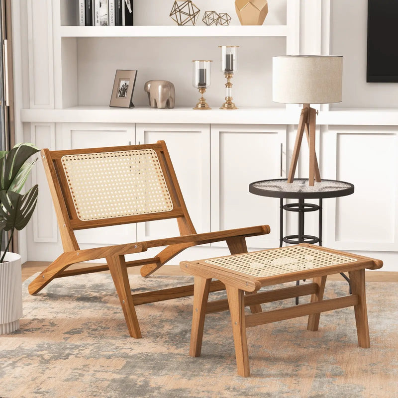 Natural Teak Wooden Foot Rest with Handwoven Rattan by DirectDeals
