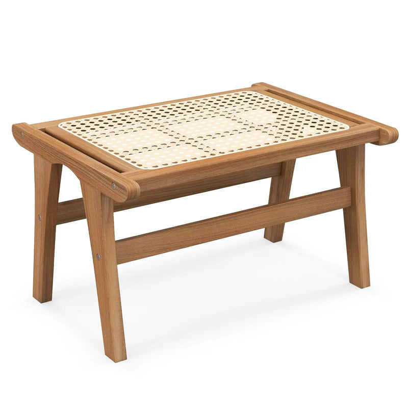 Natural Teak Wooden Foot Rest with Handwoven Rattan by DirectDeals