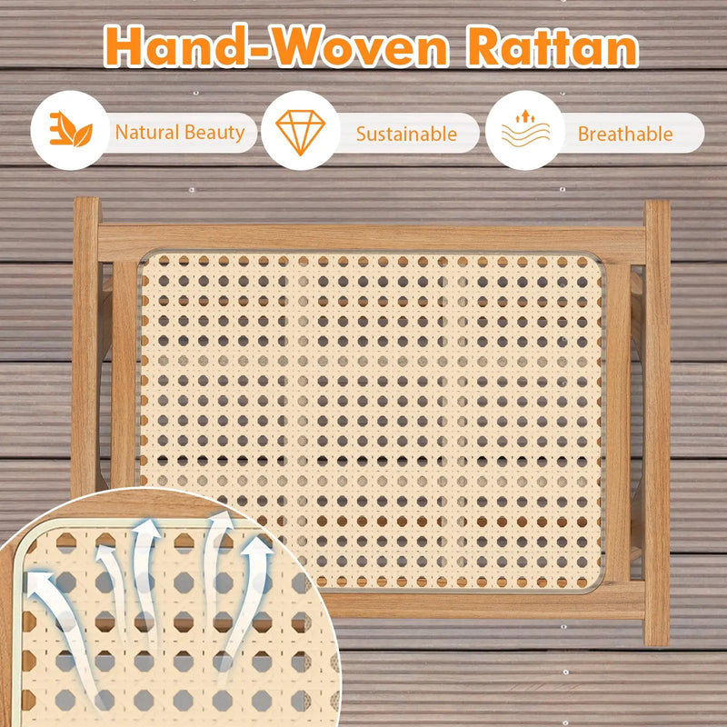 Natural Teak Wooden Foot Rest with Handwoven Rattan by DirectDeals