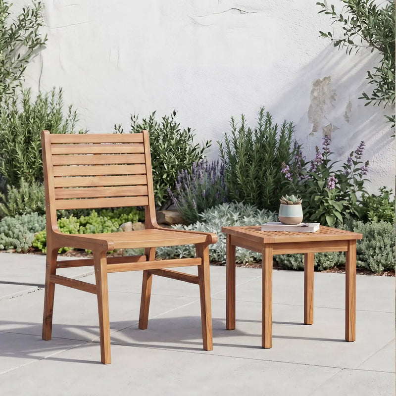 Teak Wood Patio Dining Chair with Slanted Back by DirectDeals