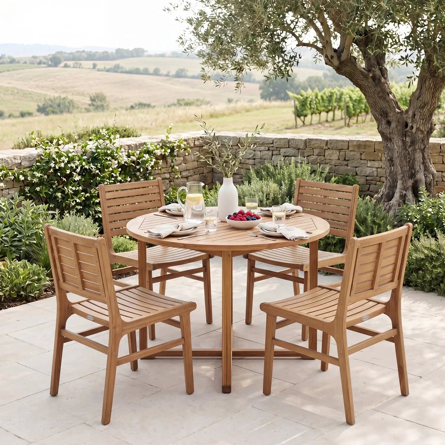 Teak Wood Patio Dining Chair with Slanted Back by DirectDeals