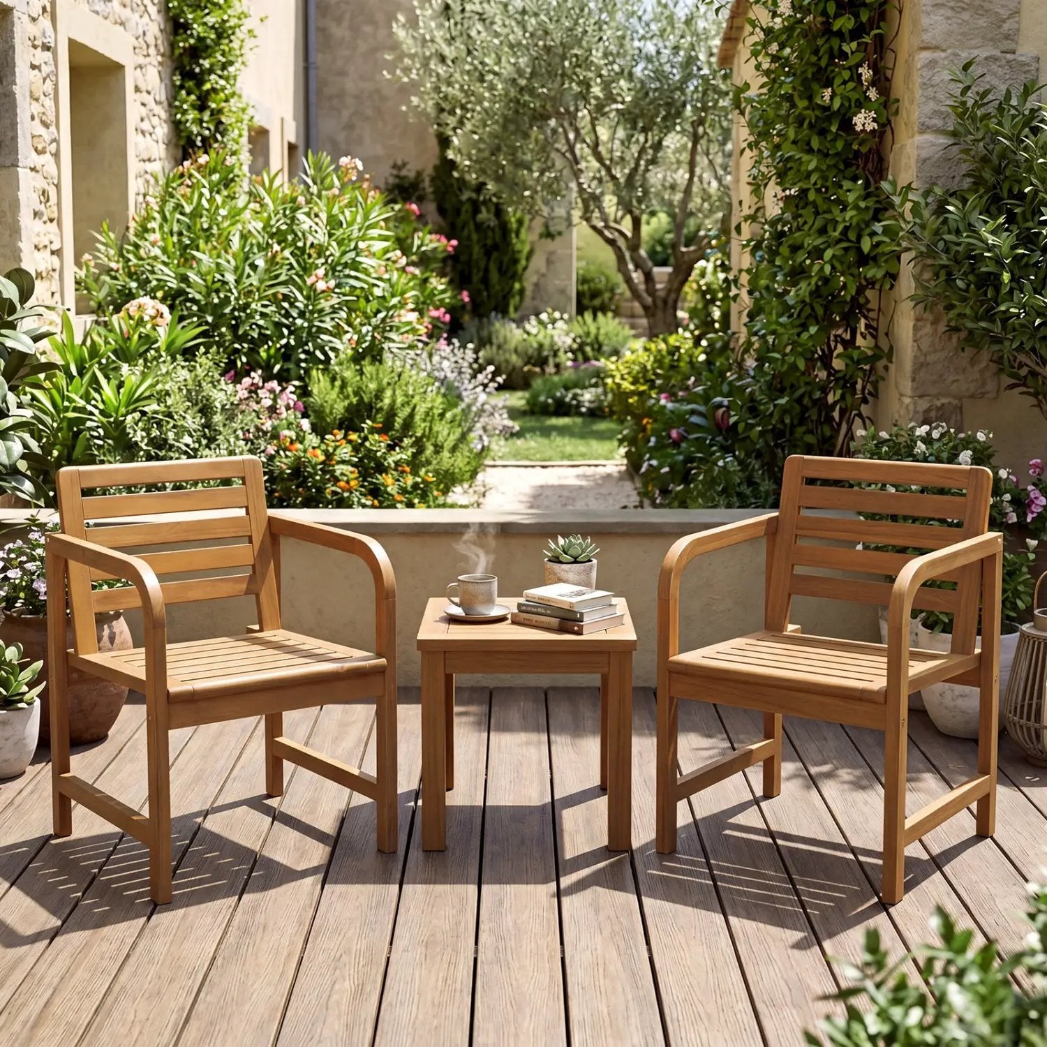Teak Wood Patio Armchair with Slanted Back by DirectDeals