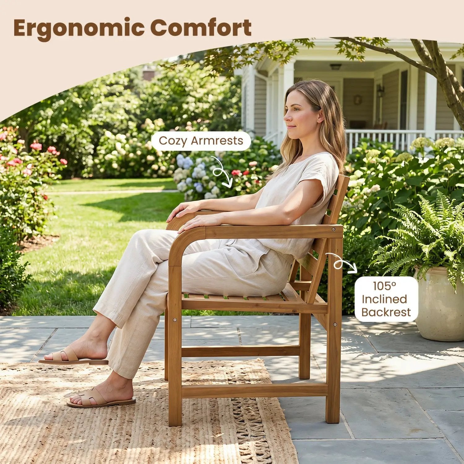 Teak Wood Patio Armchair with Slanted Back by DirectDeals