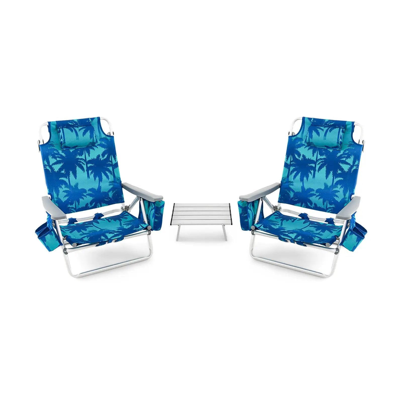 2 Packs 5-Position Outdoor Folding Backpack Beach Table Chair Reclining Chair Set by DirectDeals