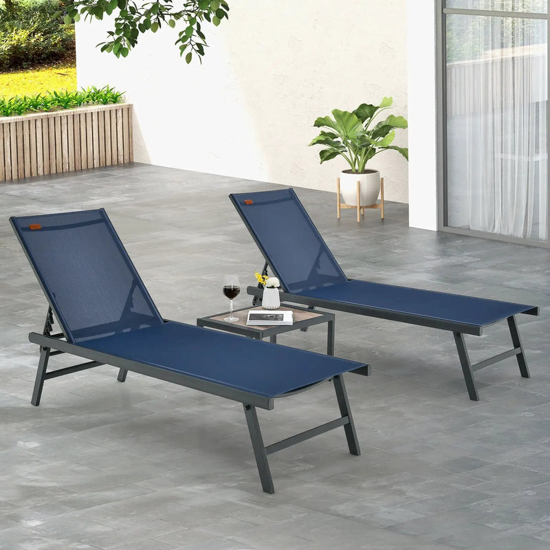 3 Pieces Patio Chaise Lounge Chair and Table Set for Poolside Yard by DirectDeals