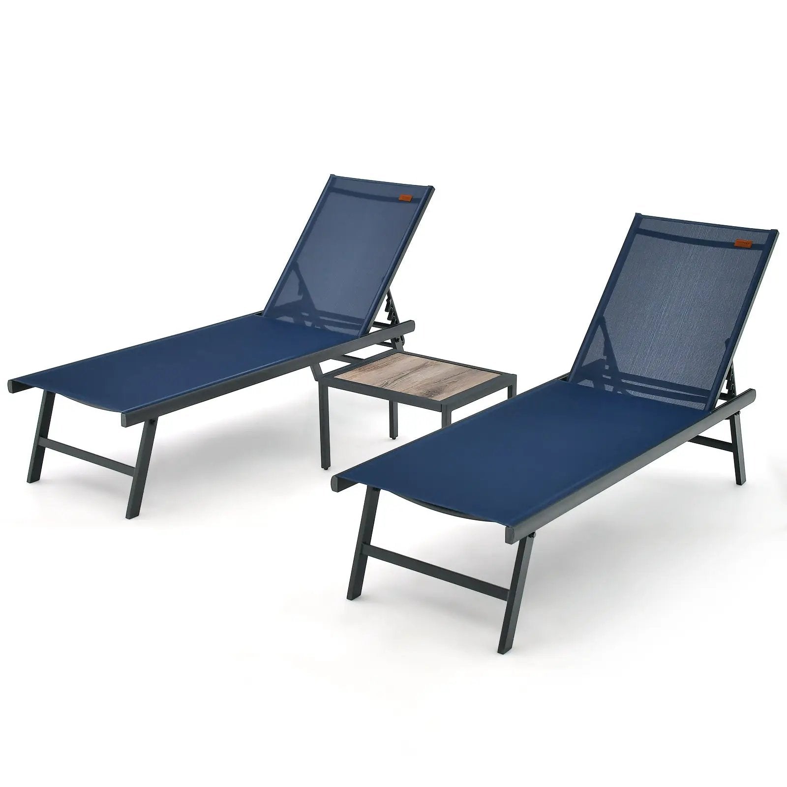 3 Pieces Patio Chaise Lounge Chair and Table Set for Poolside Yard by DirectDeals