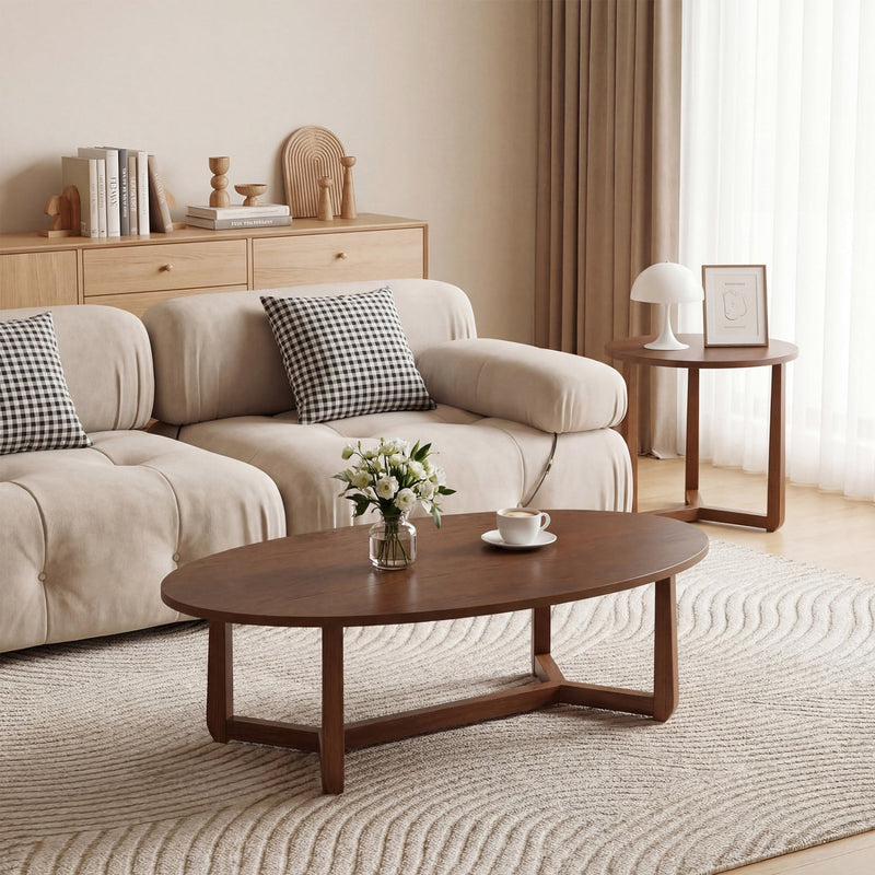 Nesting Coffee Table Set of 2 with Wood Veneered Top and Solid Rubber Wood Legs by DirectDeals