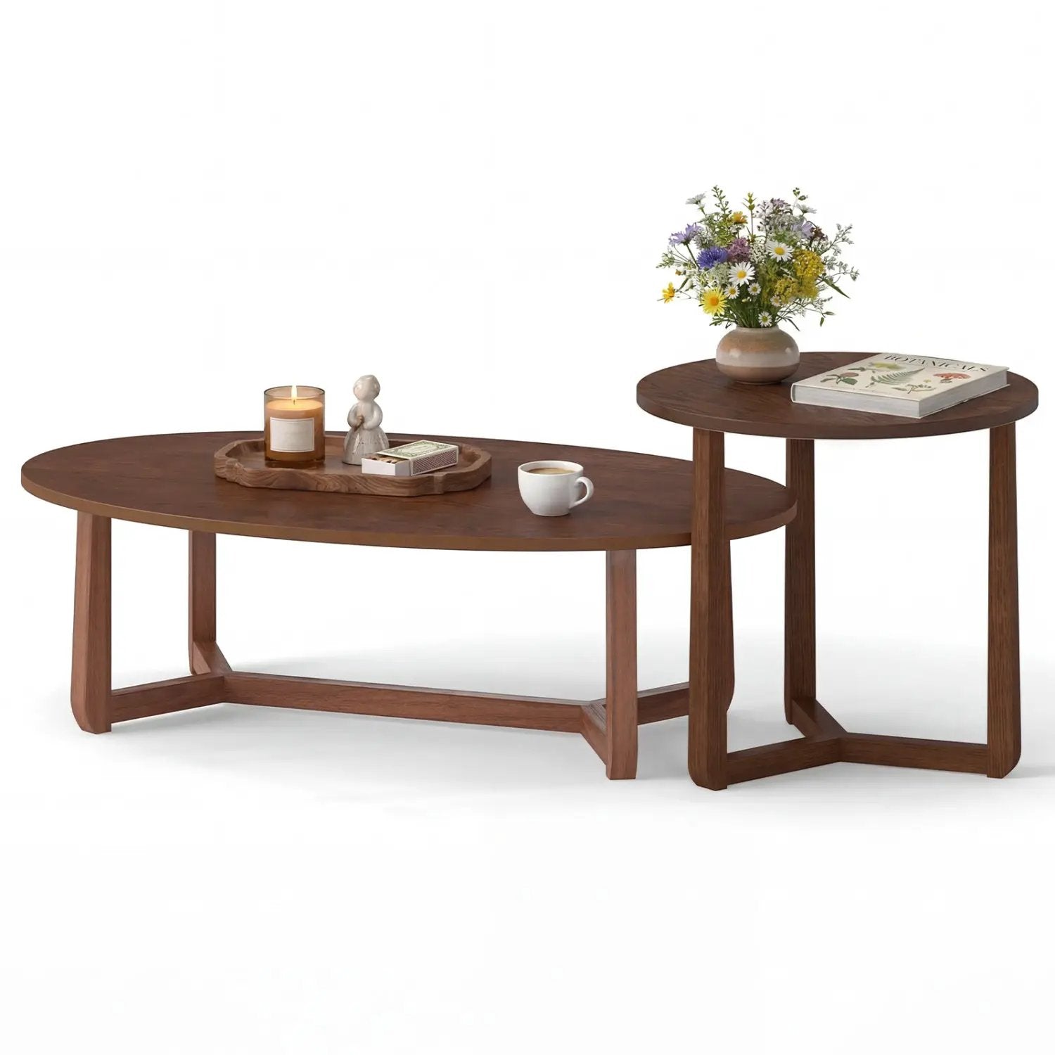 Nesting Coffee Table Set of 2 with Wood Veneered Top and Solid Rubber Wood Legs by DirectDeals